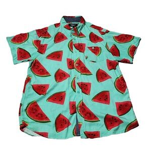 Eighty Eight Button Up Shirt XL Short Sleeve Green Watermelon Summer Casual‎